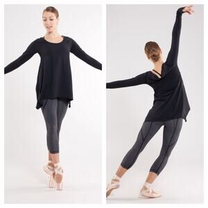 Lululemon Womens Rehearsal Black Size 4/6 Long Sleeve Flared Shirt Thumbholes